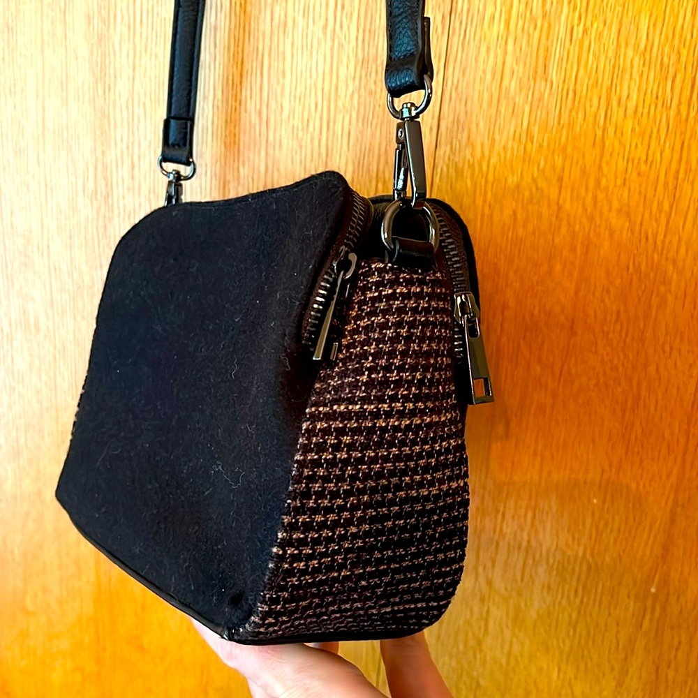 Hotter wool tweed vegan houndstooth crossbody shoulder bag matching mini bag EUC